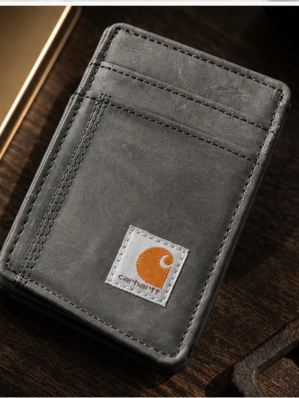 Carhartt Gray Card Holder with Orange Logo Patch